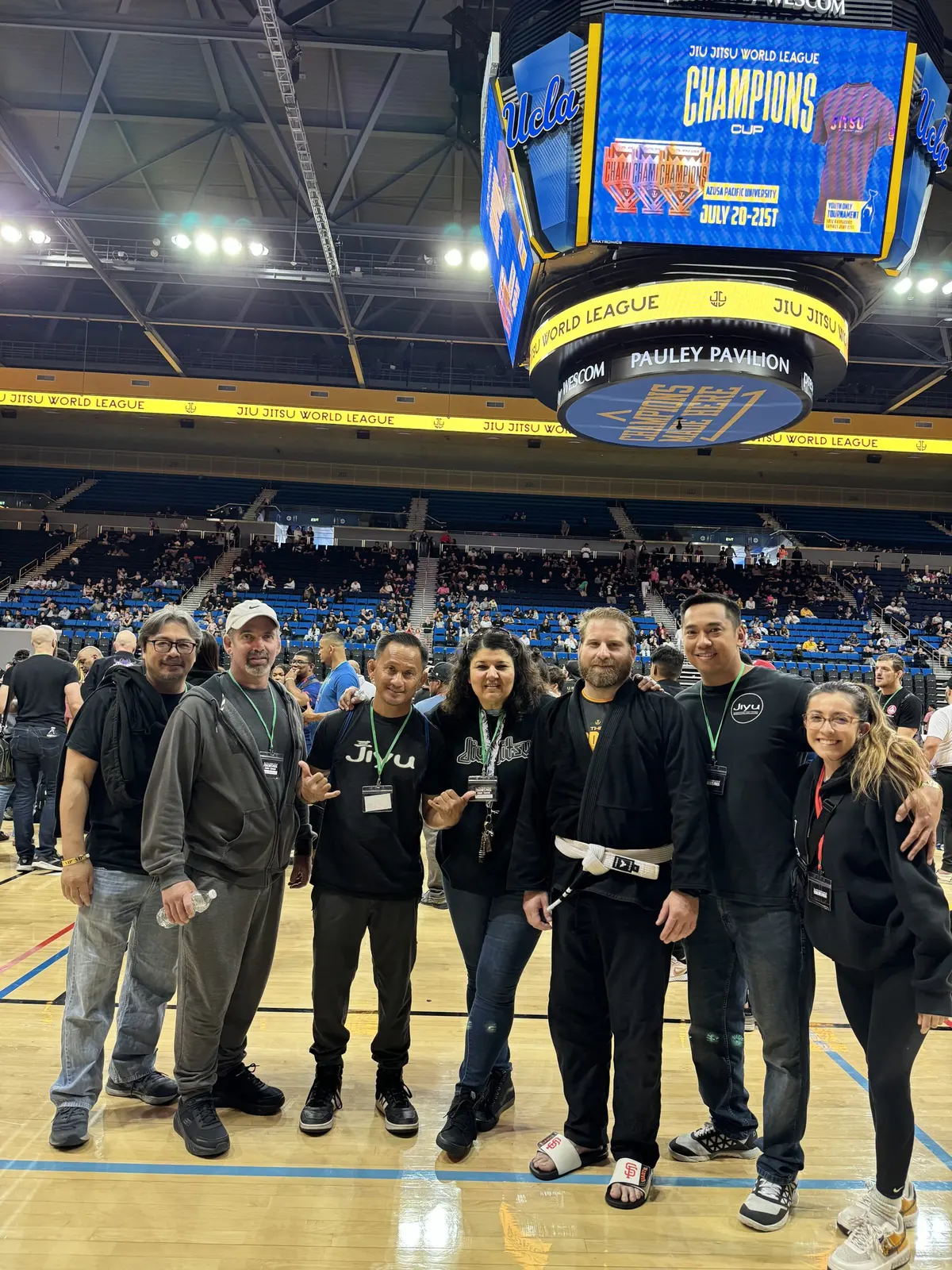 Jiyu coaches together at a Jiu Jitsu World League event in Pauley Pavilion